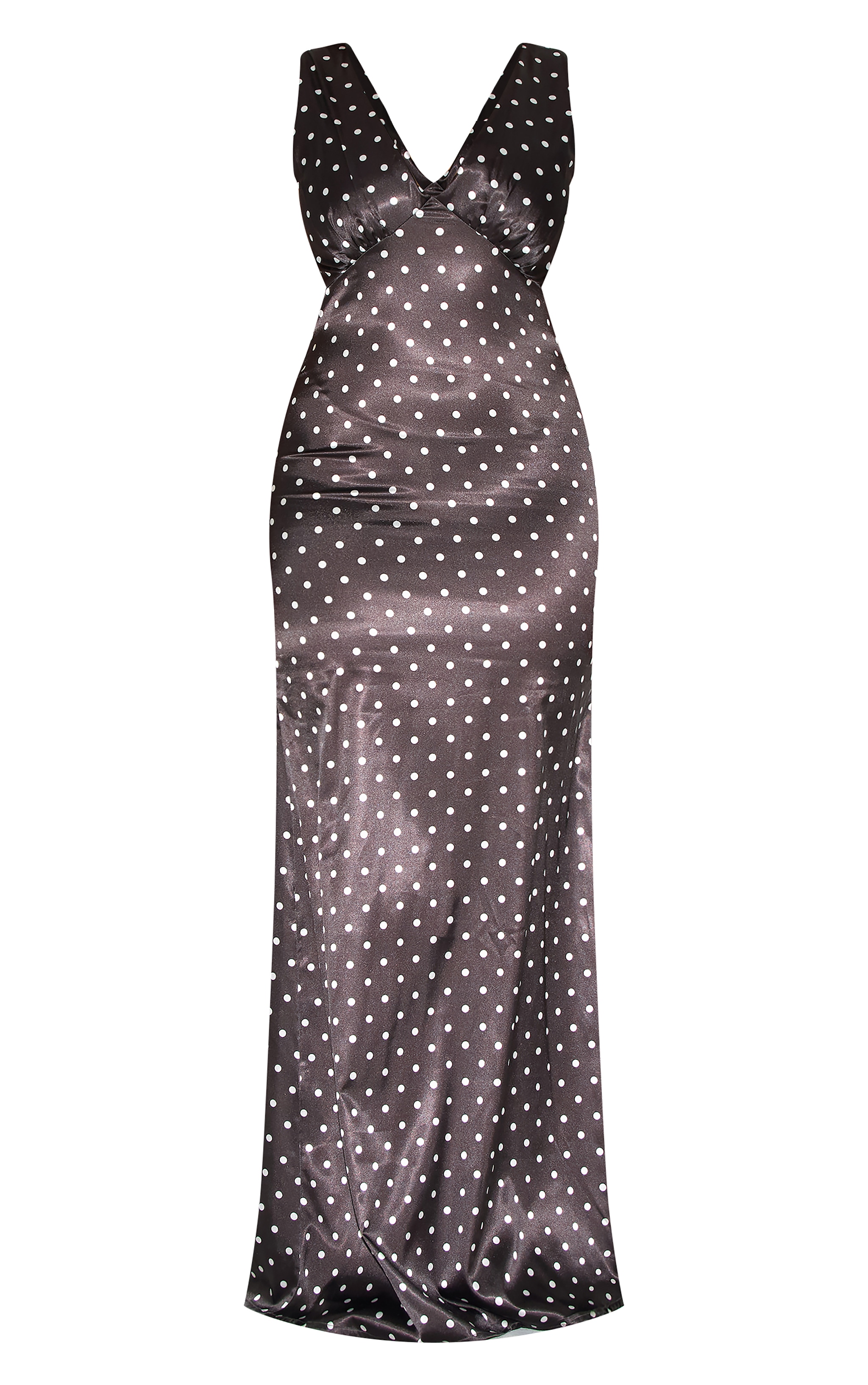 Shape Chocolate Satin Polka Dot Plunge Front Maxi Dress image 5