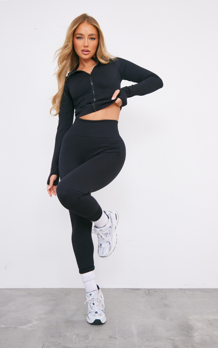 Legging de sport noir sans coutures à taille haute image 1