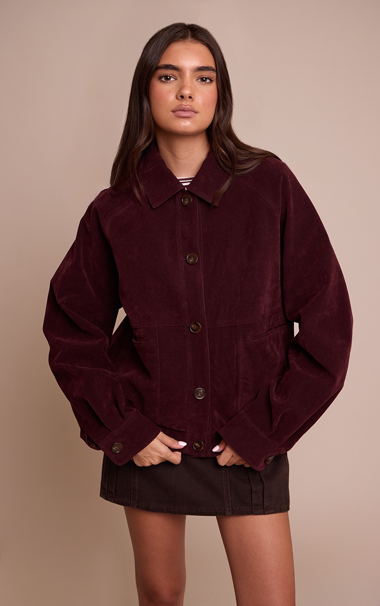 Burgundy Oversized Faux Suede Jacket image 4