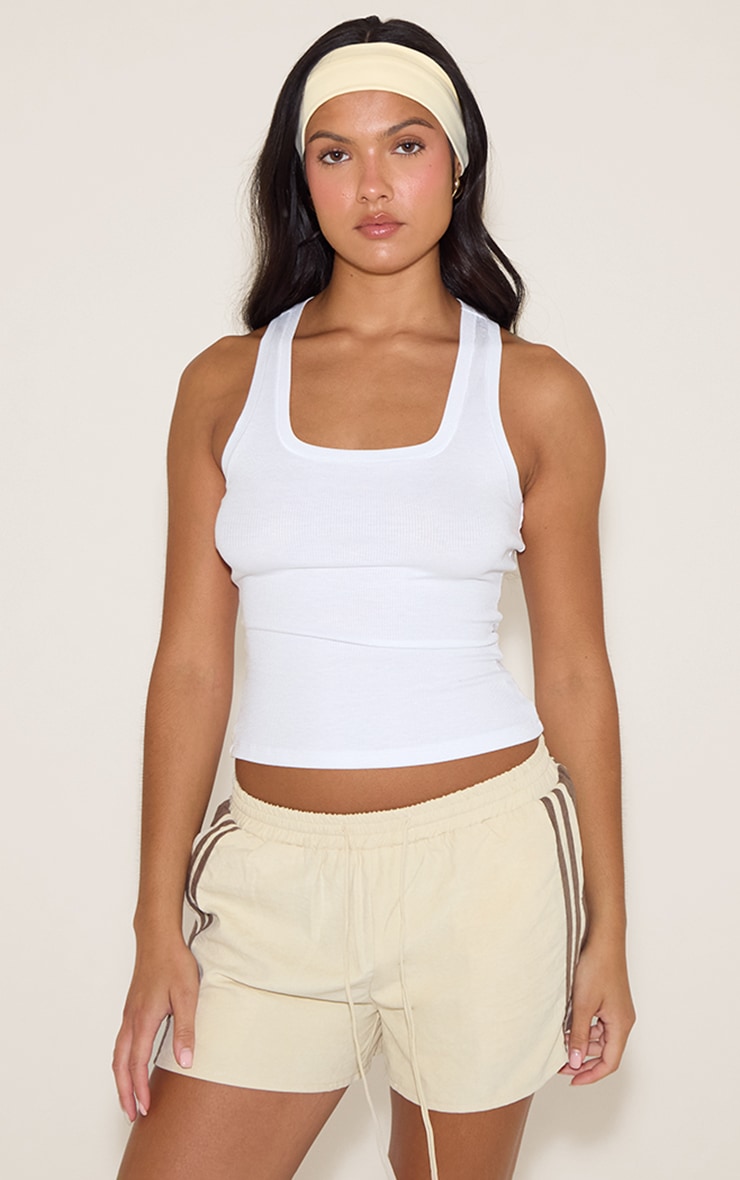 Butter Cream Peachskin Contrast Stripe Shorts image 4
