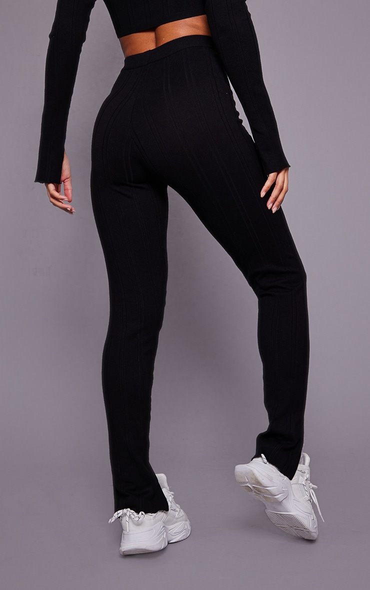 Black Contrast Binding Split Hem Pants image 3