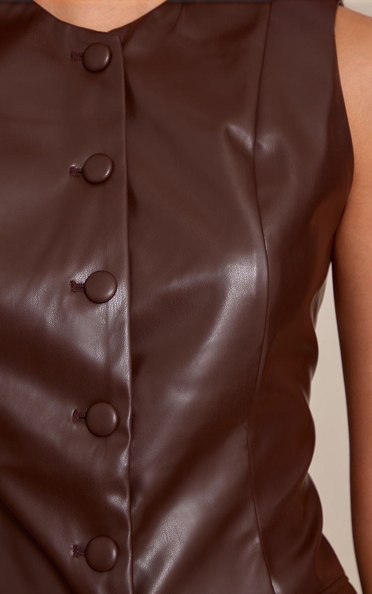 Chocolate Faux Leather Longline Waistcoat image 4