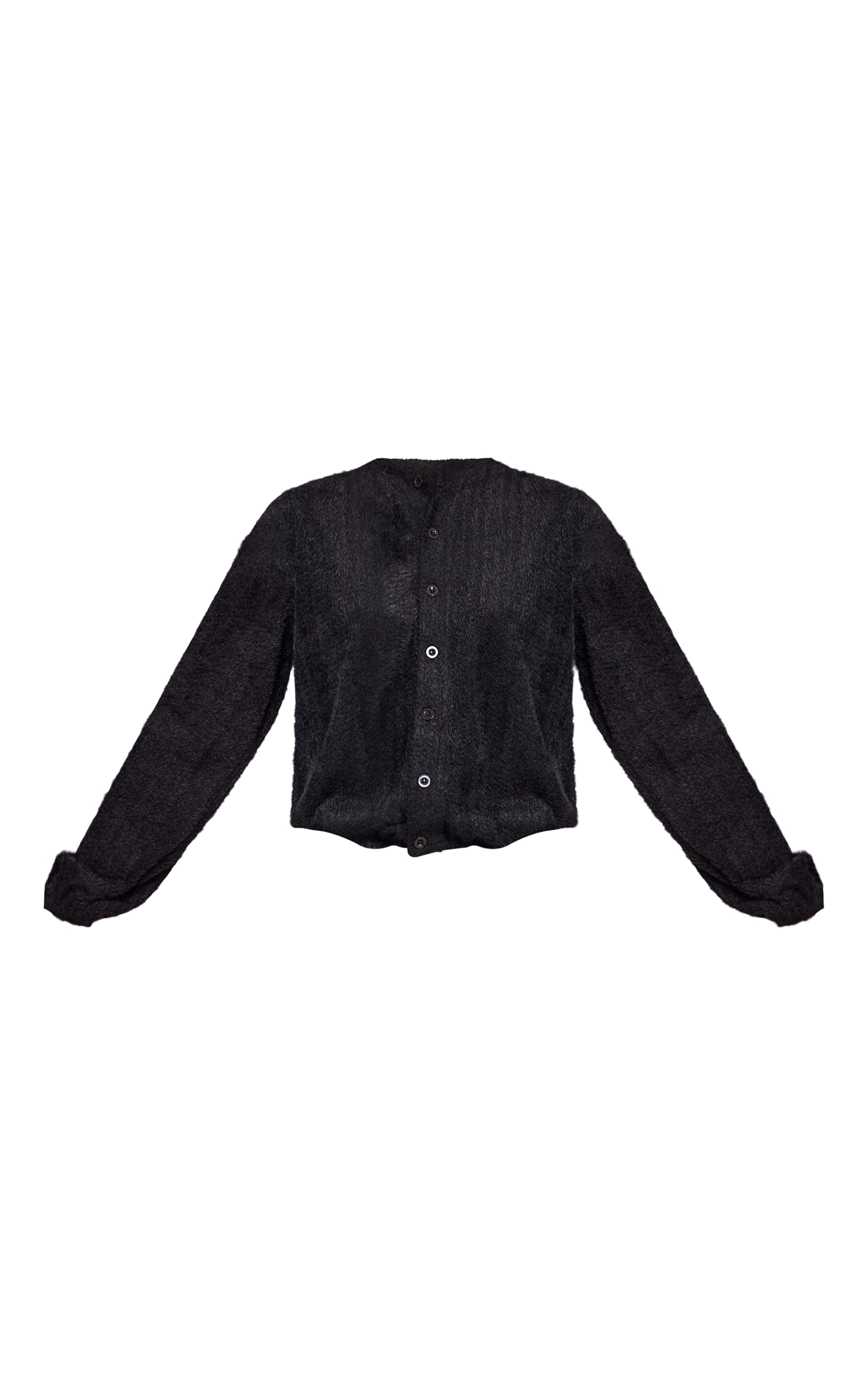 Black Textured Button Up Long Sleeve Cardigan image 5