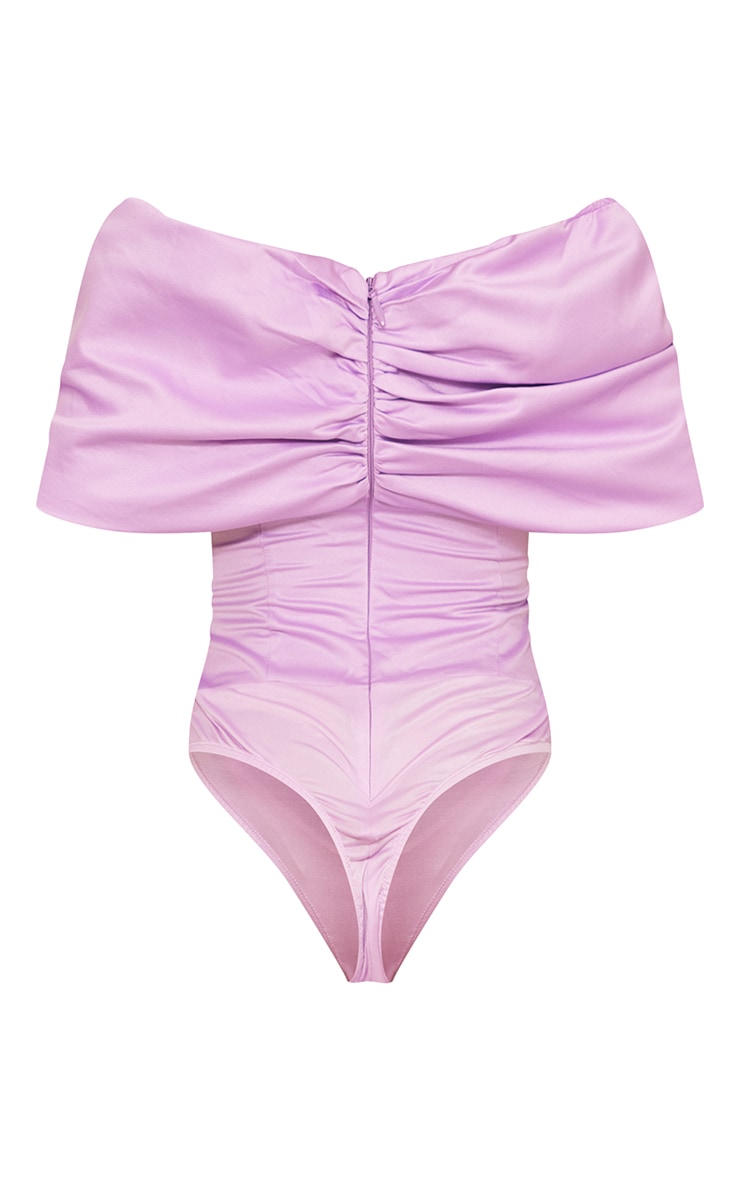 Lilac Satin Structured Bardot Bodysuit image 6