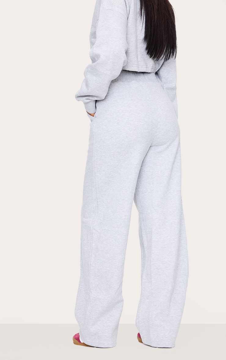 Tall Grey Marl Seam Detail High Waist Wide Leg Track Pants image 3