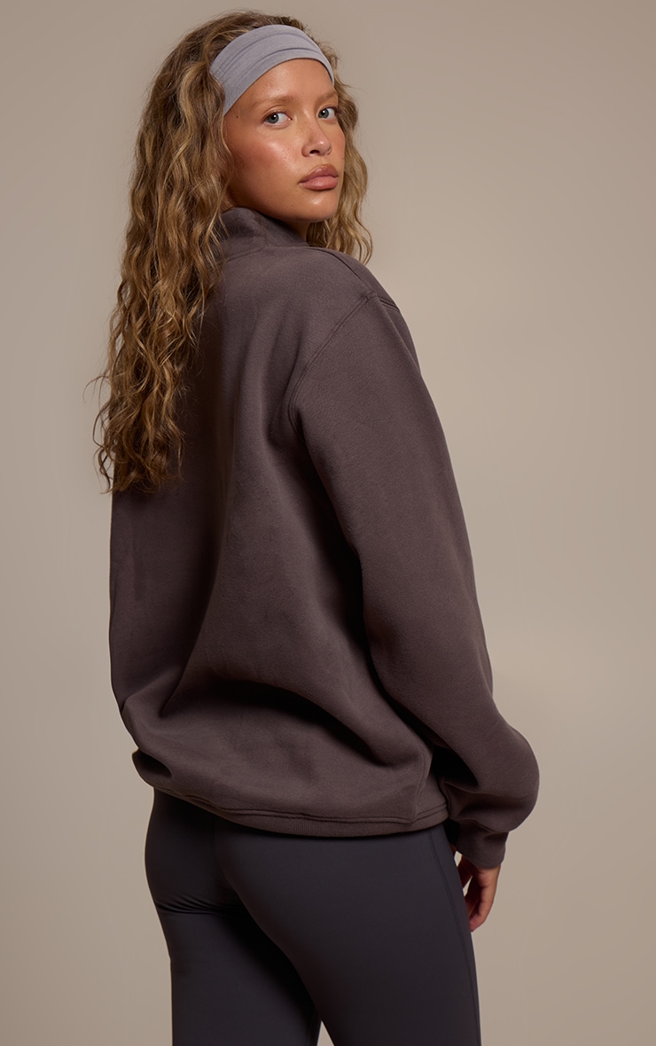 Charcoal Cotton Fleece Quarter Zip Sweatshirt image 2