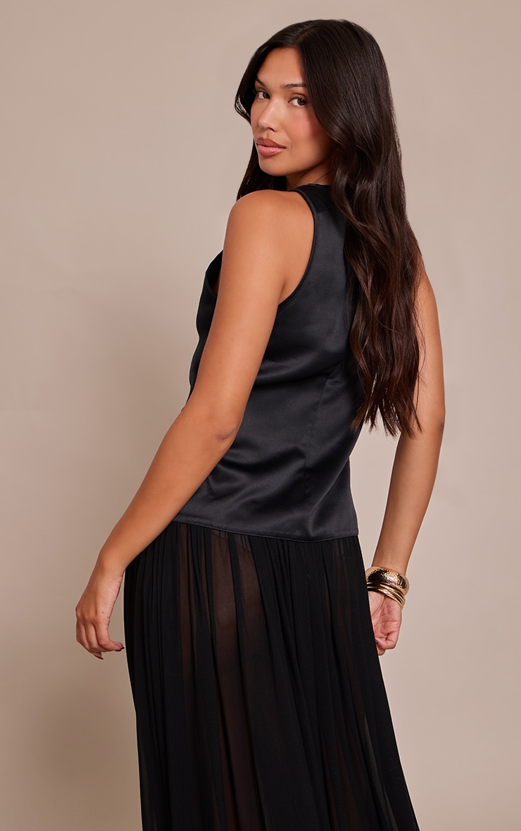 Black Satin Plunge Sleeveless Top image 2