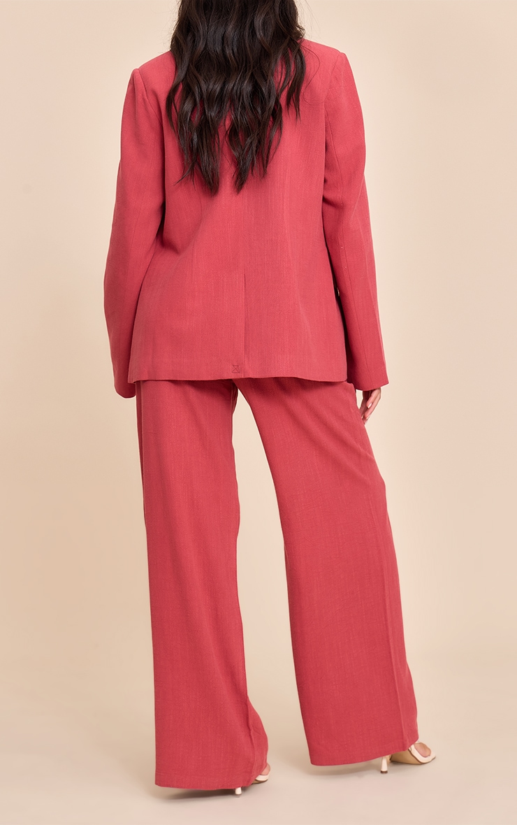 Dark Red Tailored Linen Wide Leg Pants image 3
