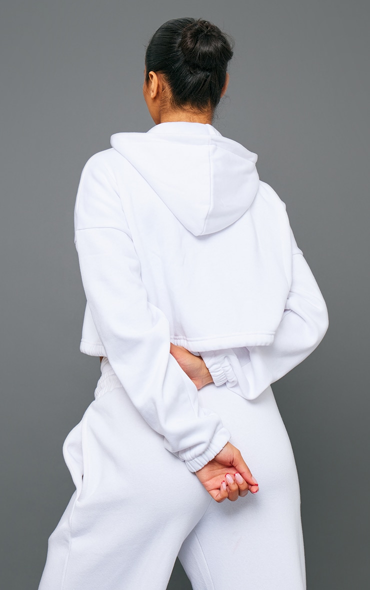 White Toggle Waist Zip Up Cropped Hoodie image 2