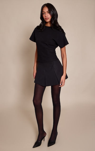 Tall Black Tailored Woven Box Pleat Skater Skort