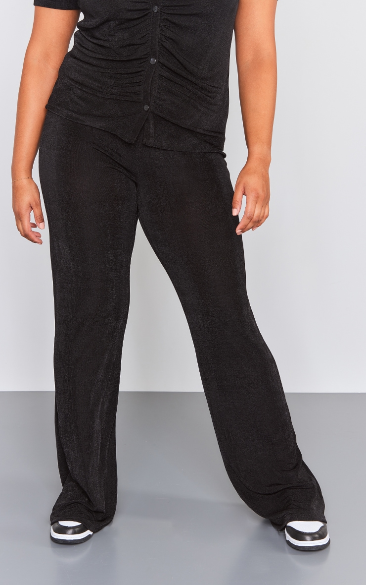 Plus Black Acetate Slinky Wide Leg Trousers image 2