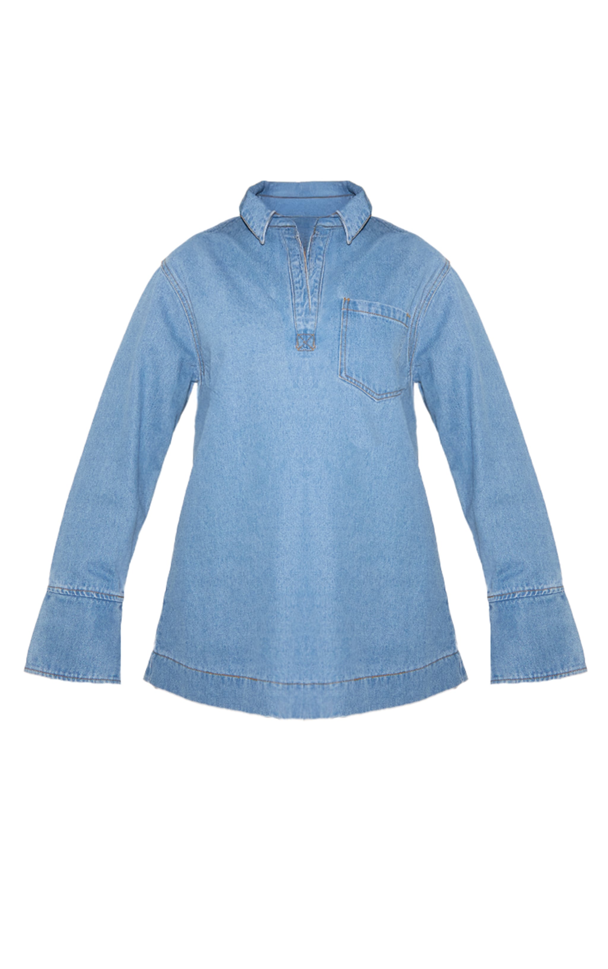Mid Blue Oversized Denim Rugby Style Shirt image 5