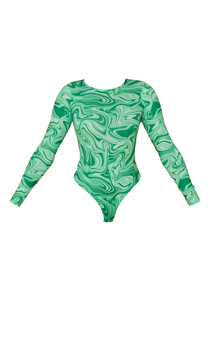 Green  Swirl Print Crew Neck Long Sleeve Bodysuit image 5