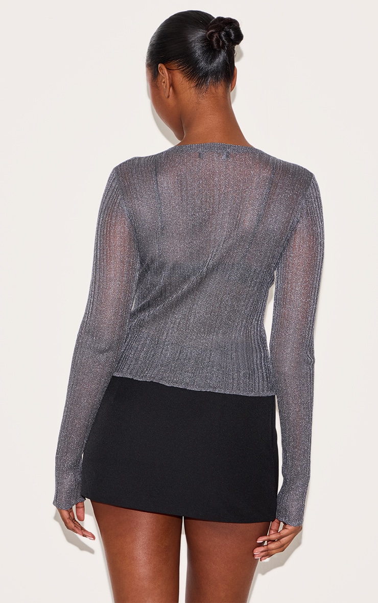 Charcoal Grey Sheer Knit Cardigan Grey image 2