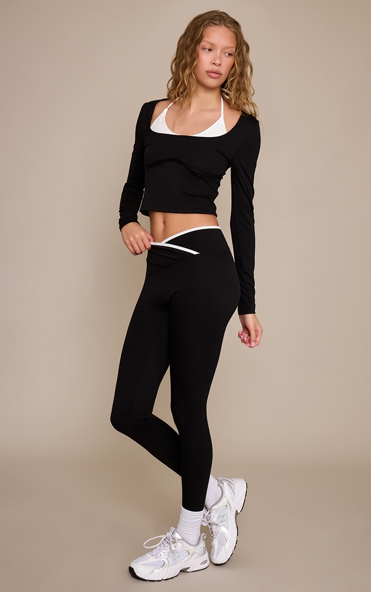 Black Sculpt Double Layer Long Sleeve Gym Top image 3