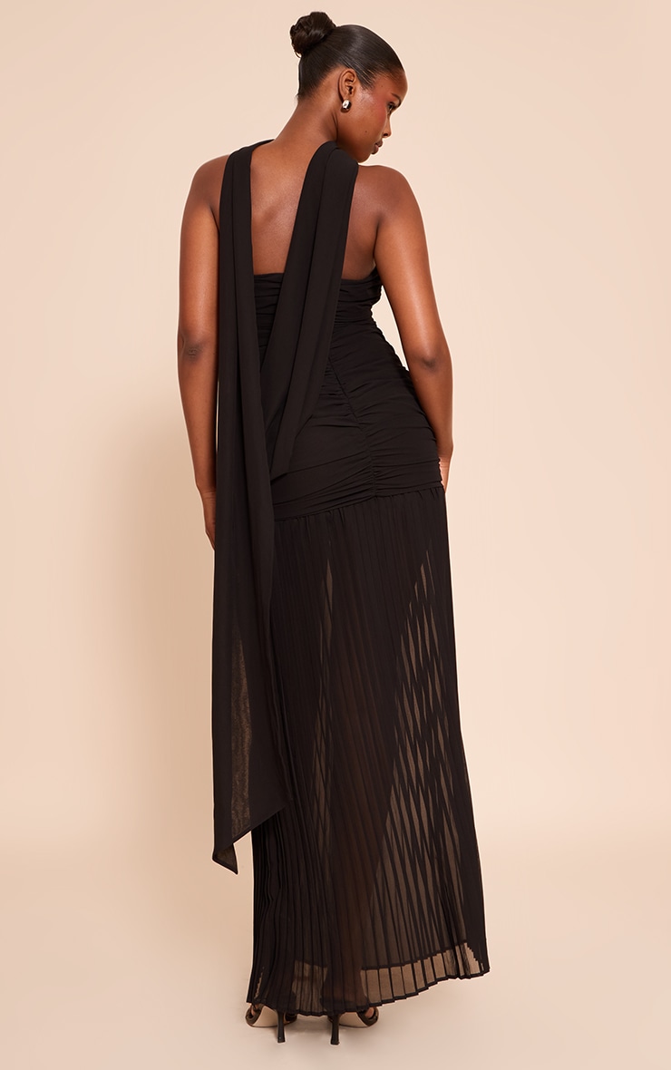 Black Chiffon Scarf Detail Bandeau Ruched Maxi Dress image 2