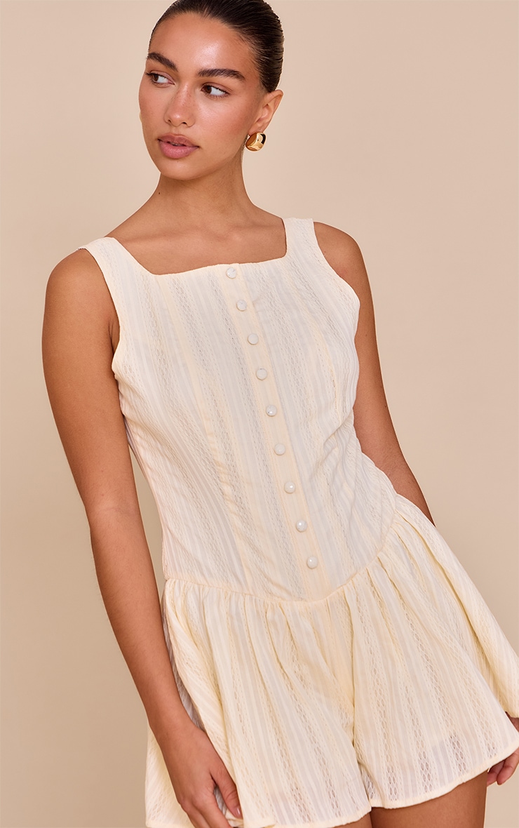 Butter Yellow Button Down Cotton Drop Waist Skort Playsuit image 1