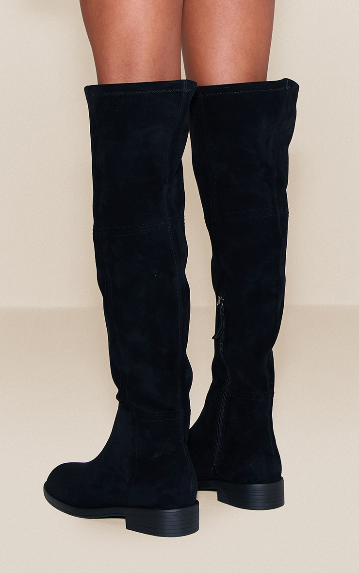 Wide Fit Black Faux Suede Round Toe Riding Knee High Boot image 4