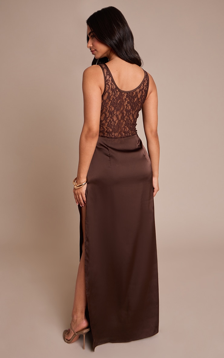 Petite Chocolate Lace & Satin Maxi Dress image 2