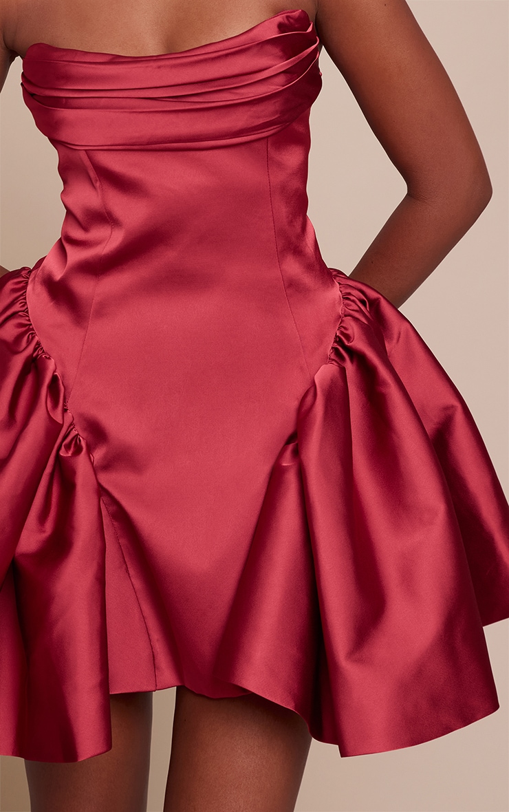 Burgundy Satin Bandeau Extreme Puff Shift Dress image 4