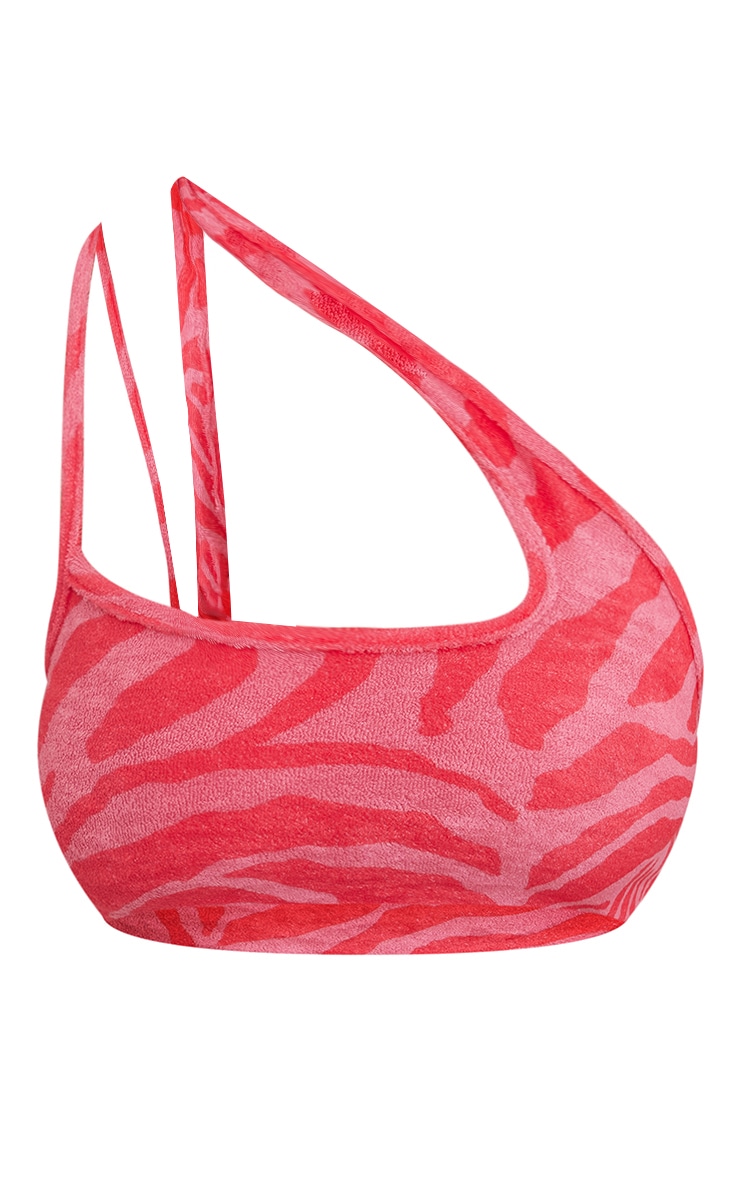 Hot Pink Zebra Print Towelling One Shoulder Cut Out Bralet image 5