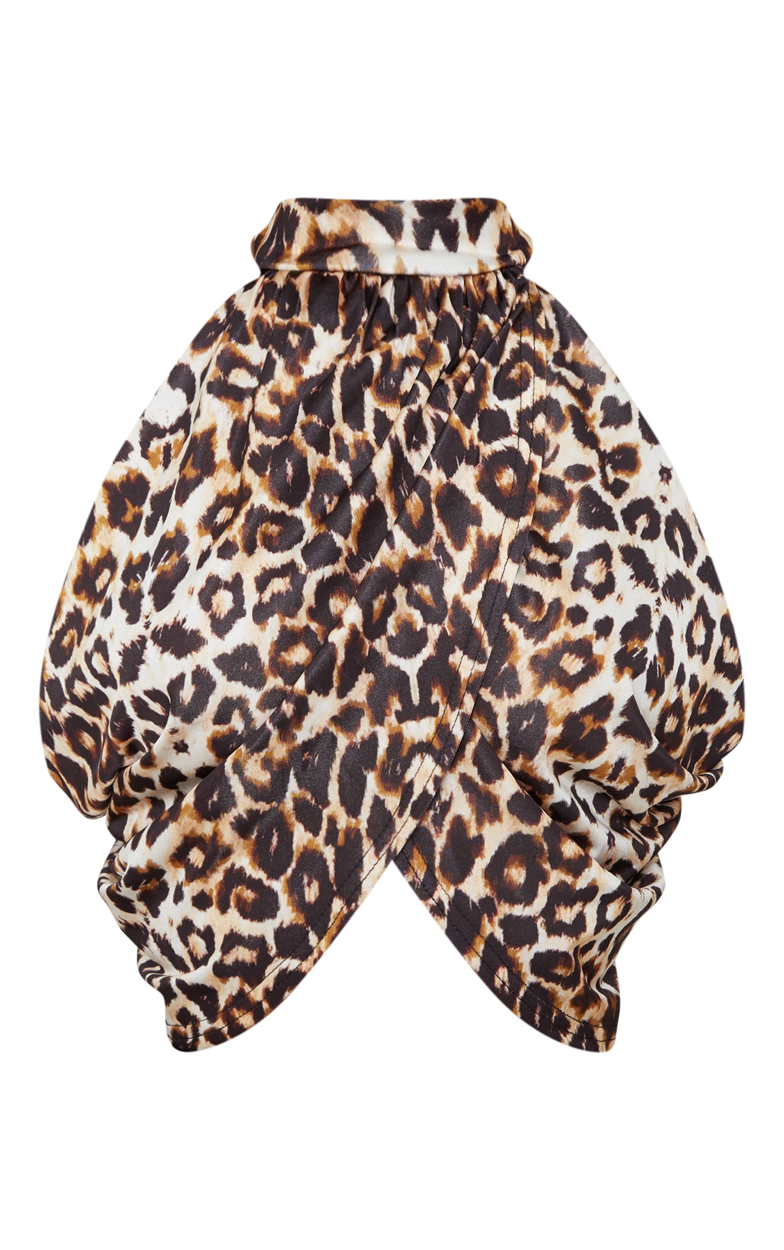 Tan Leopard Neck Wrap Crop Top Tops PrettyLittleThing AUS