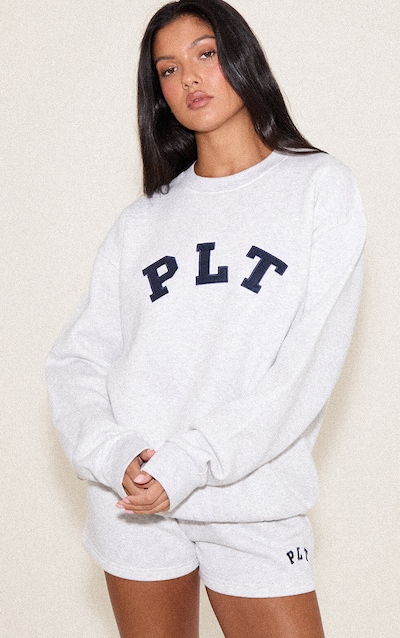 PRETTYLITTLETHING Ash Grey Logo Oversize Sweatshirt