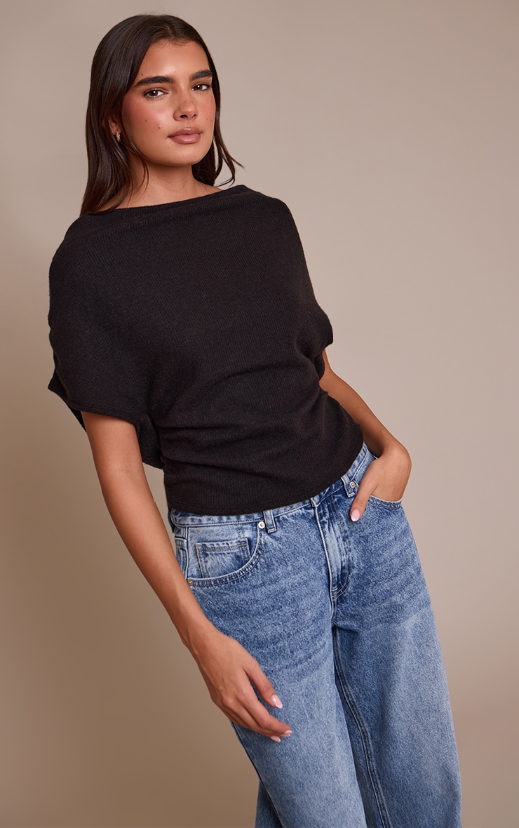 Black Wool Look Slouchy Tie Back Top image 2