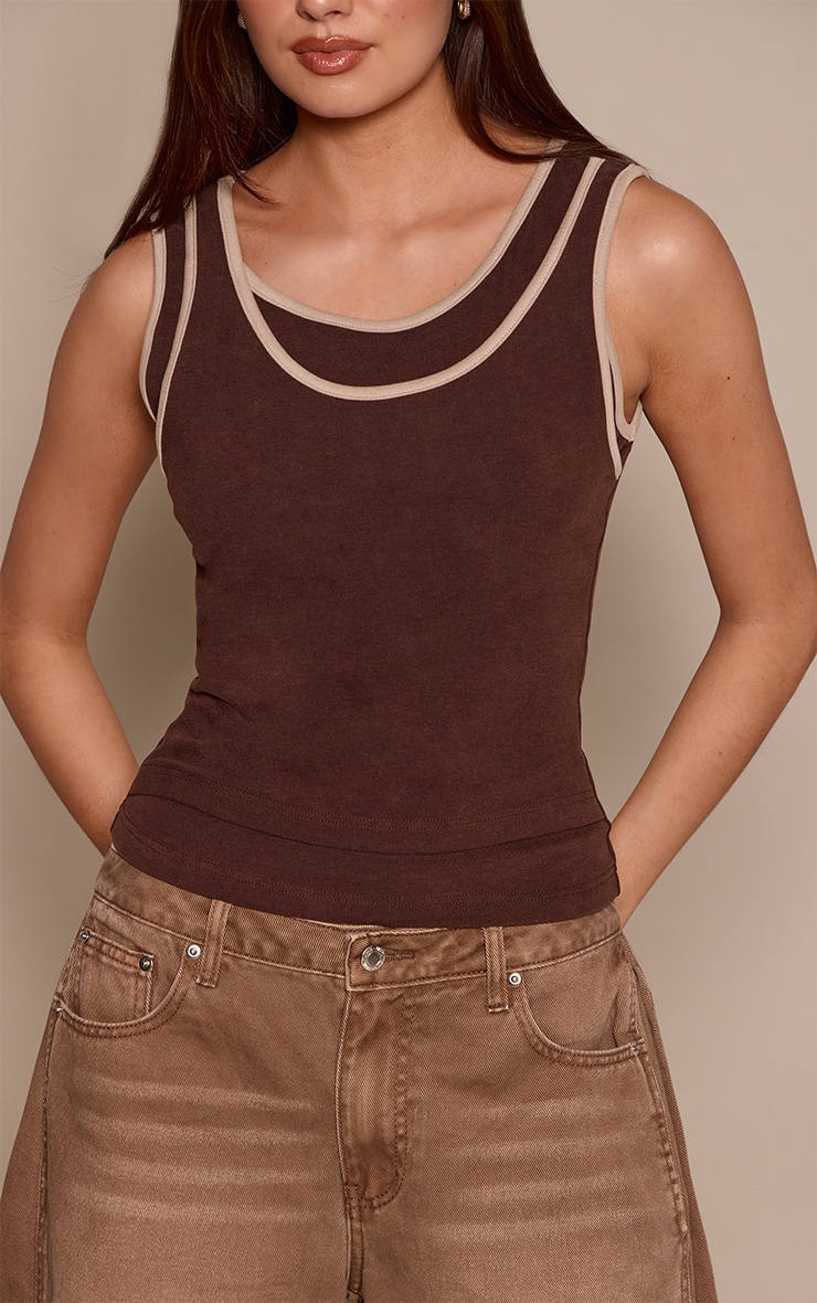 Chocolate Contrast Soft Stretch Vest Top image 4