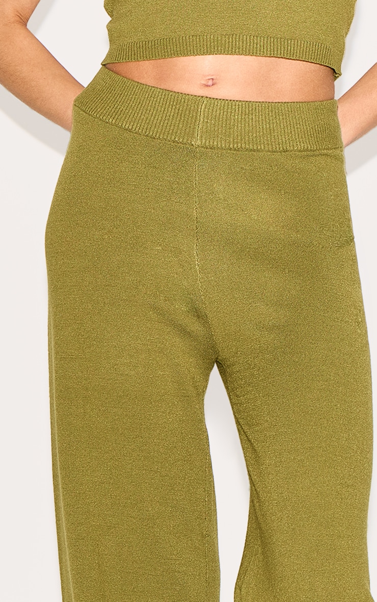 Olive Basic Knit Wide Leg Pants image 4