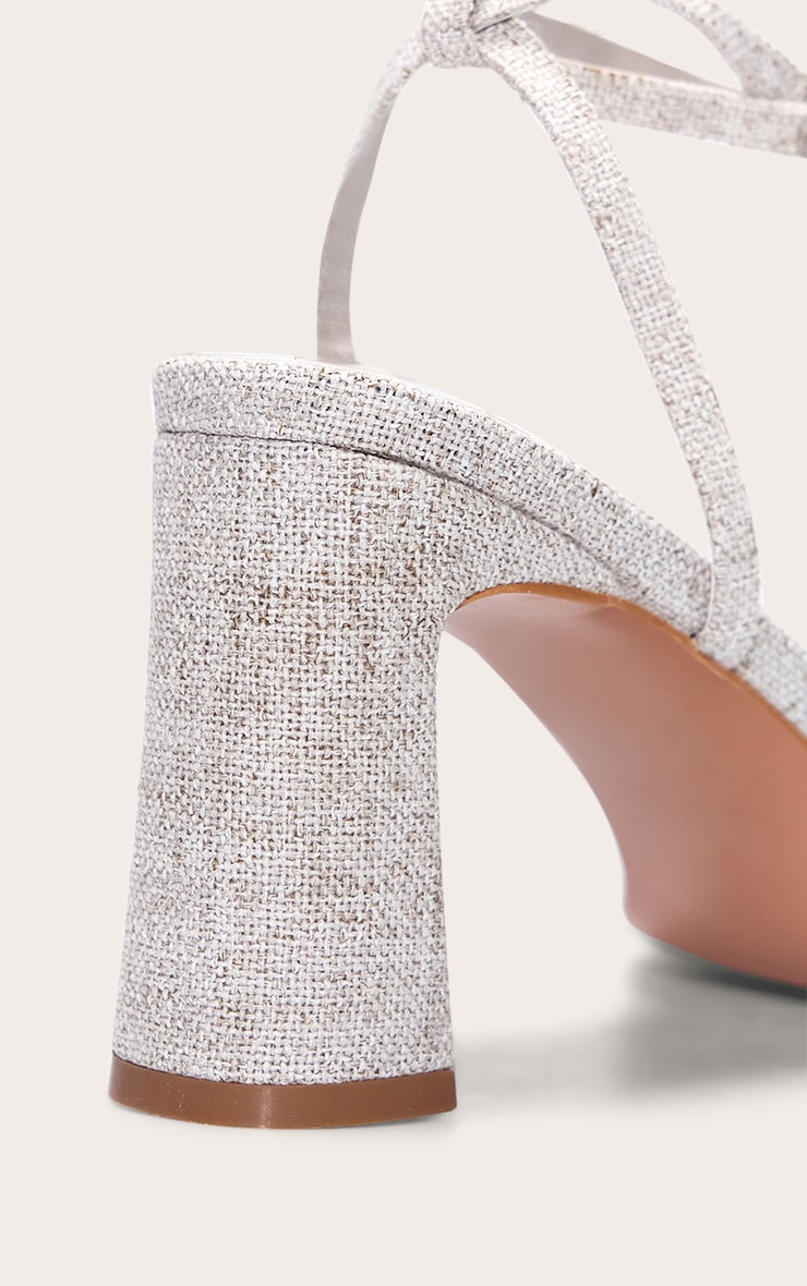 Natural Linen Square Toe Barely There Block High Heel Sandals image 4