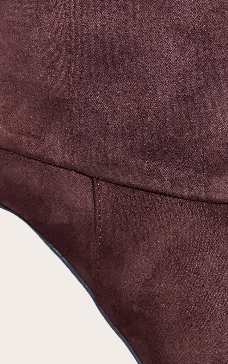 Chocolate Faux Suede Point Toe Fold Over High Heeled Calf High Boots image 5