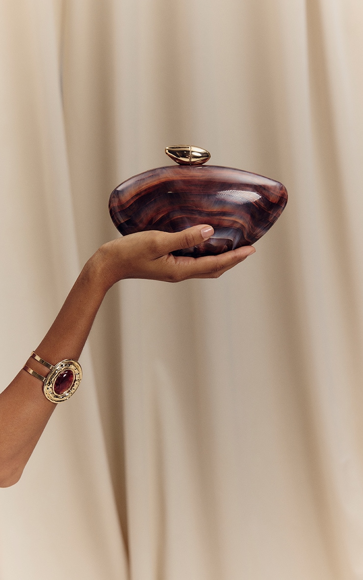Brown Gradient Shell Hard Clutch Bag image 1