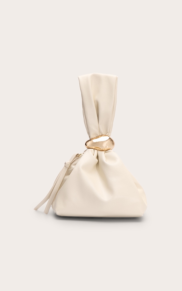 Premium Cream Soft Pu Gold Handle Hand Bag image 2