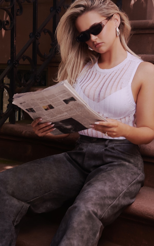 White Sheer Knit Sleeveless Top Knitwear PrettyLittleThing