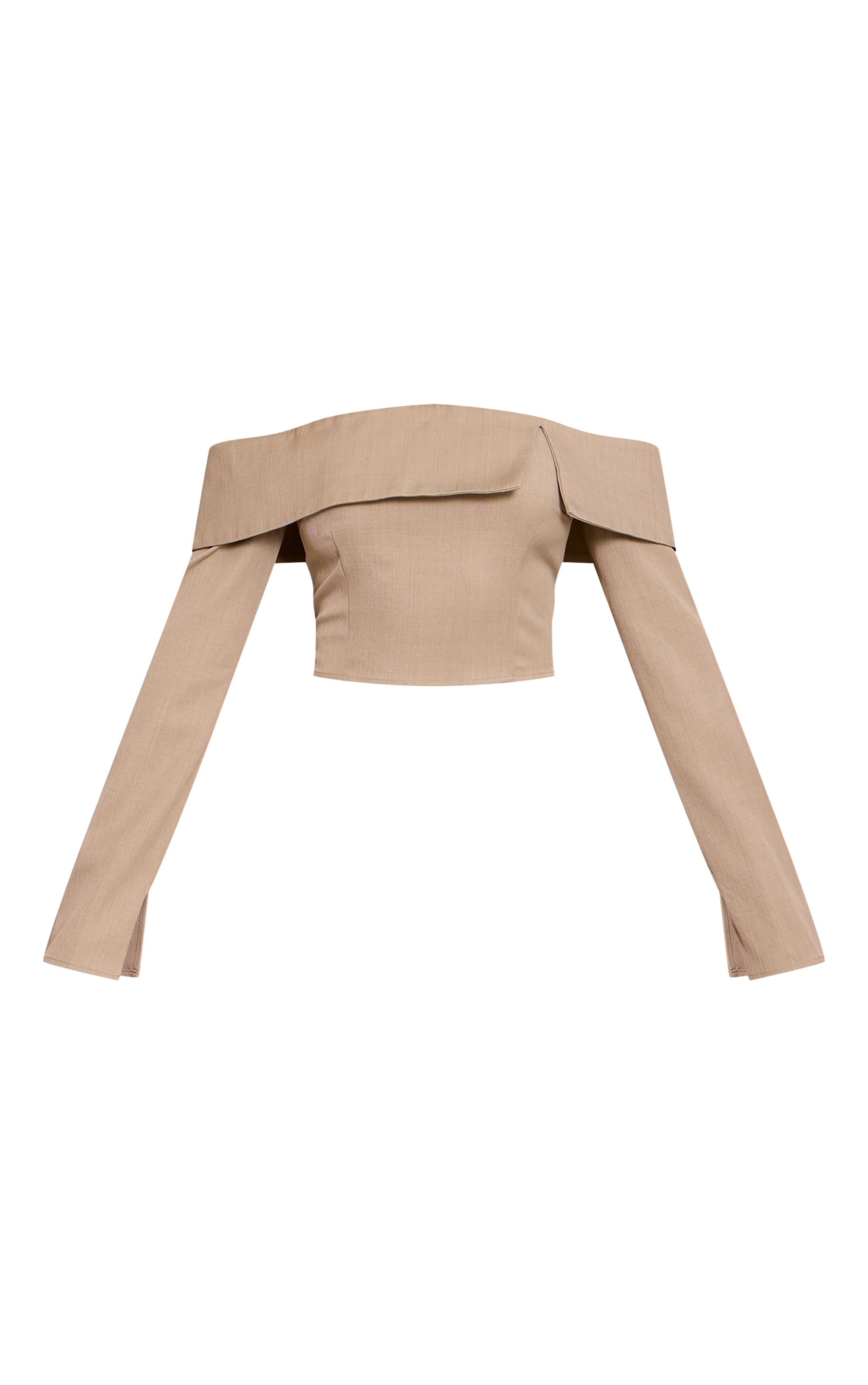 Taupe Twill Tailored Foldover Bardot Top image 5