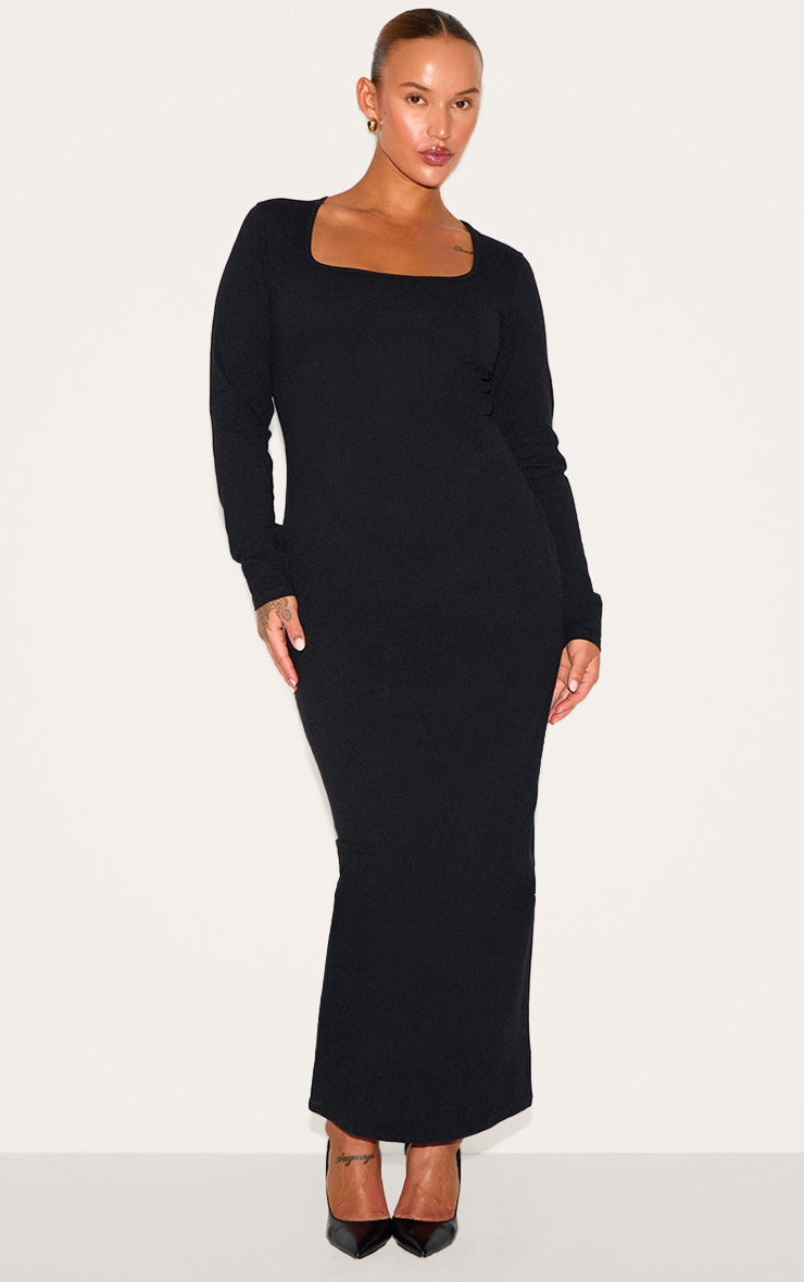 Plus Black Snatched Sculpt Square Neck Midaxi Dress