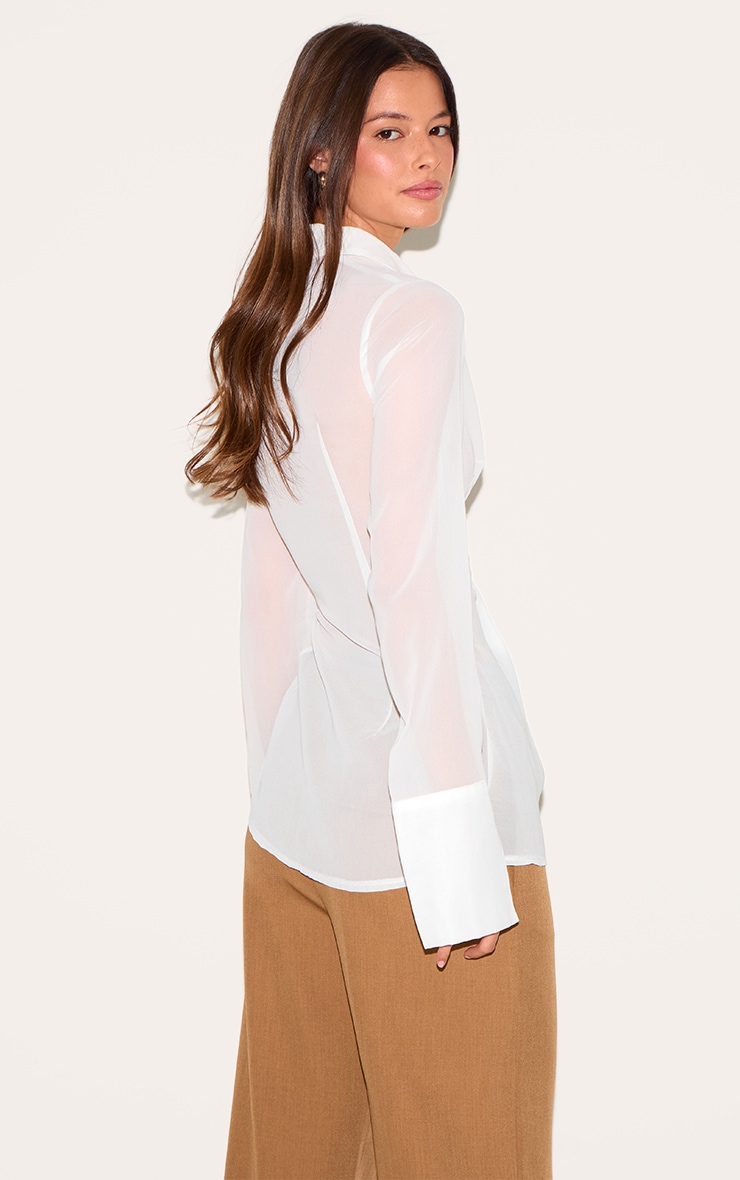 White Asymmetric Chiffon Shirt image 2