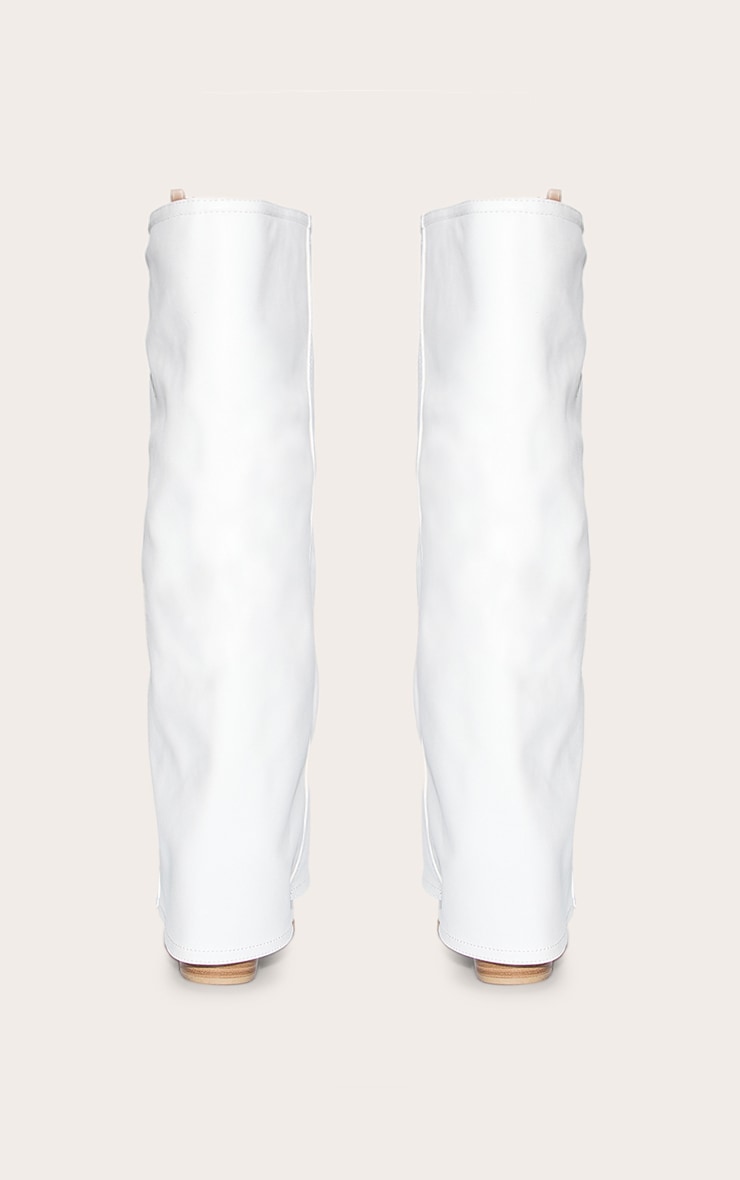 Bottes Western Large Blanches en PU à Talon Bloc et Revers sur le Genou image 3