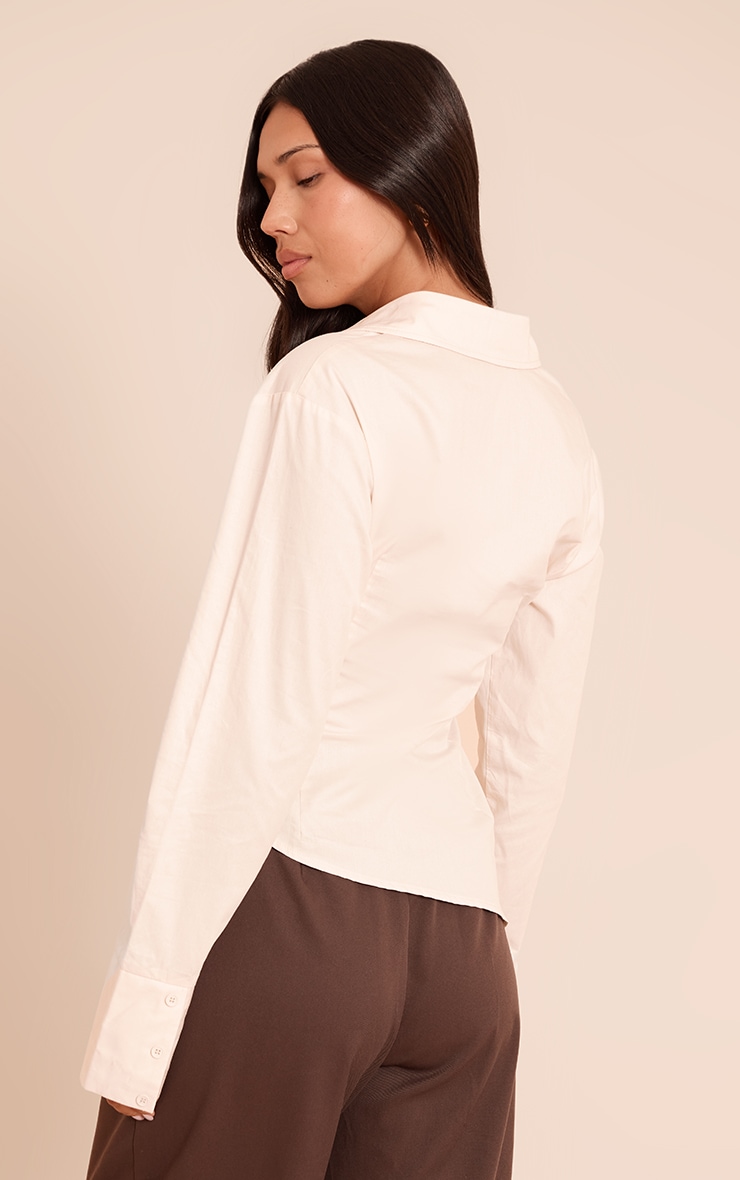 Cream Ruched Wrap Detail Long Sleeve Shirt image 2
