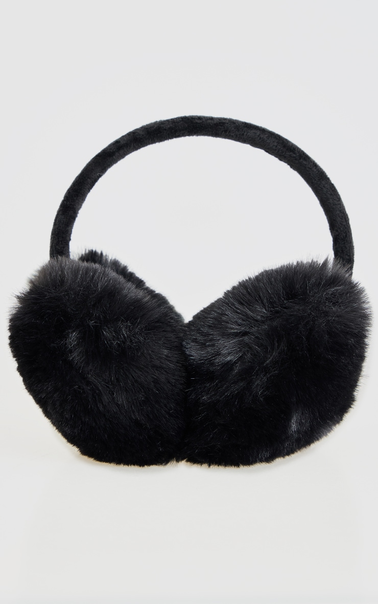 Black Faux Fur Heart Ear Muffs image 2
