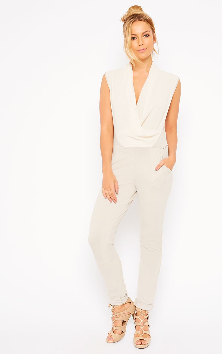 Julia Cream Cowl Neck Jumpsuit Knitwear PrettyLittleThing