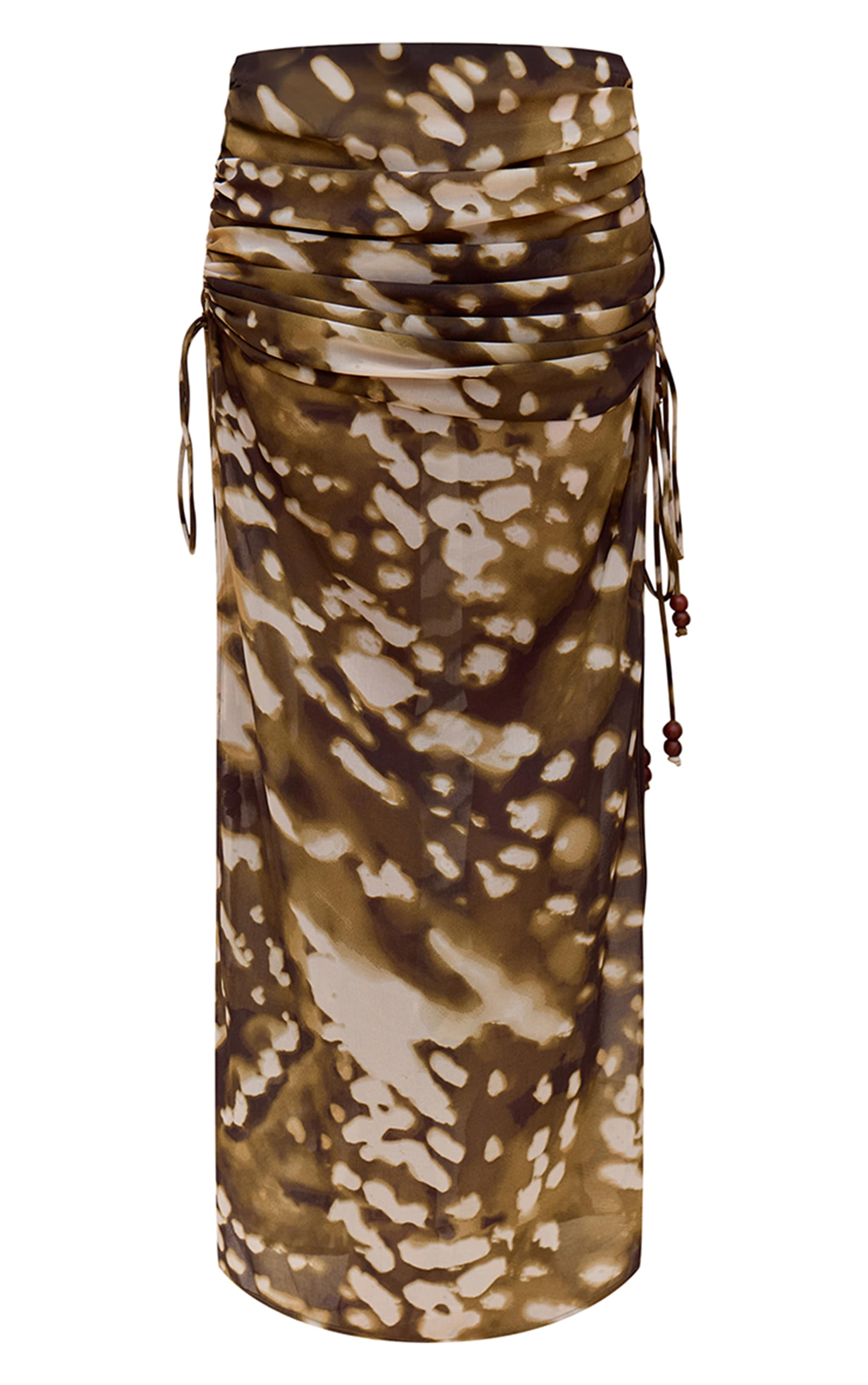 Stone Blurred Abstract Printed Chiffon Ruched Bead Detail Maxi Skirt image 5