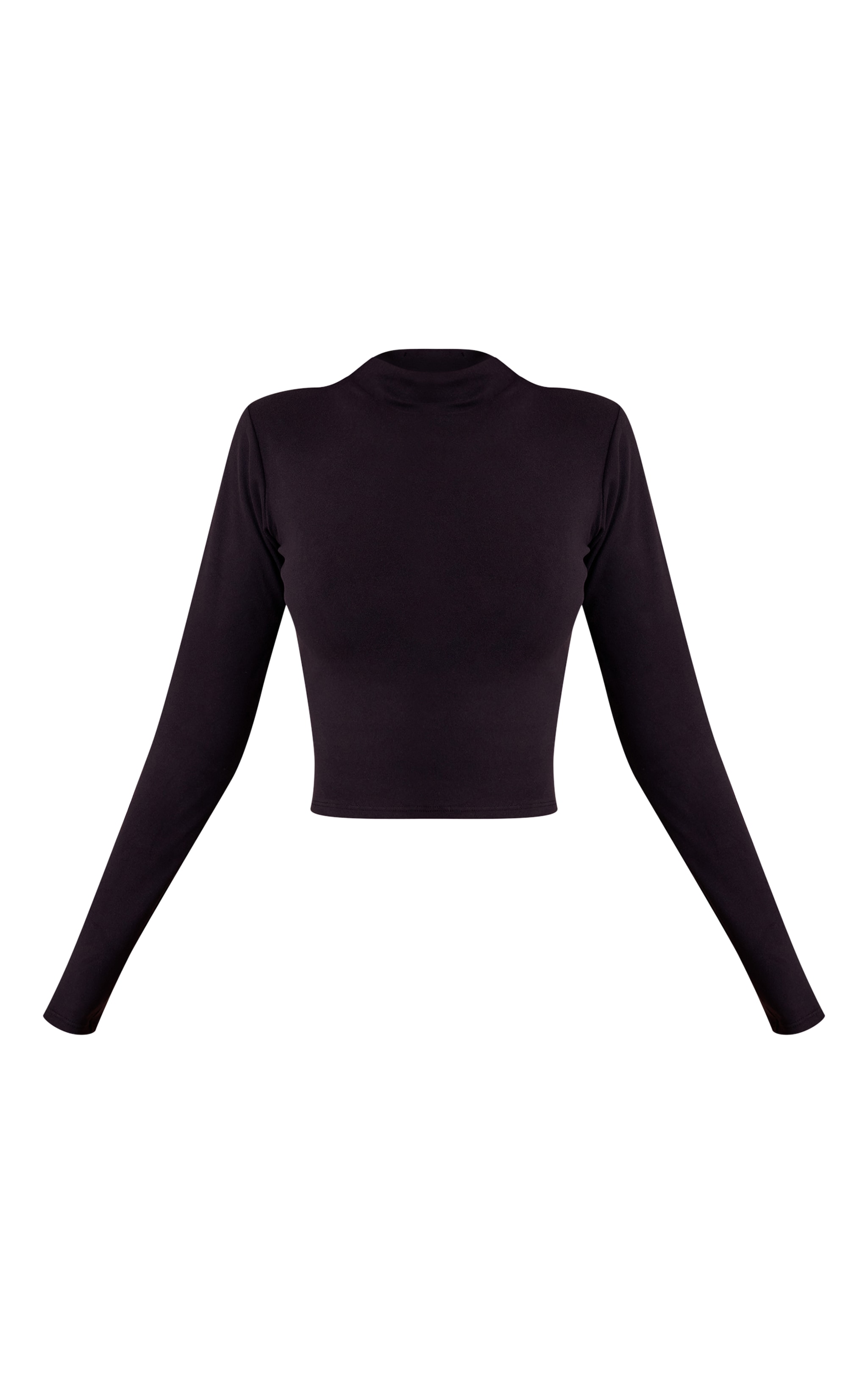 Crop top côtelé brossé noir à col montant et manches longues image 5