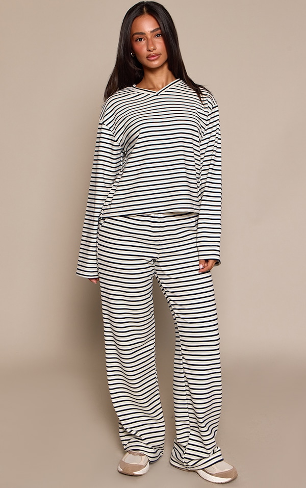 Petite Jogging large doux crème rayé à cordons ajustables