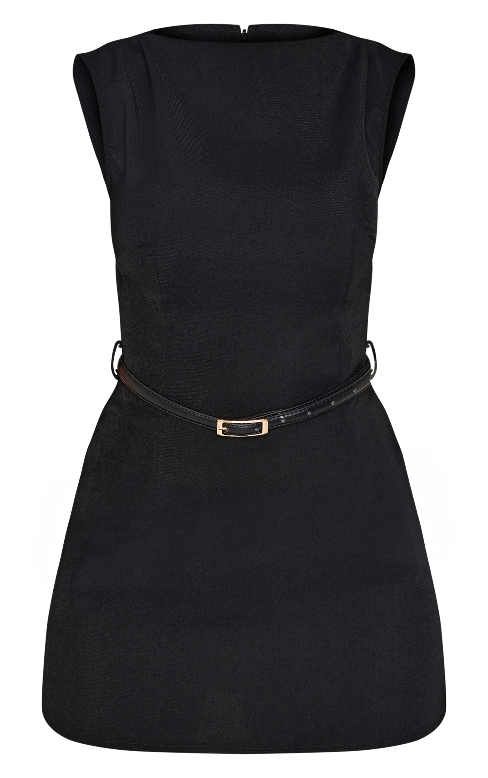 Black Belted Boat Neck Mini Dress image 5