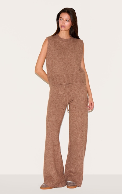 Mocha Marl Soft Knit Wide Leg Pants