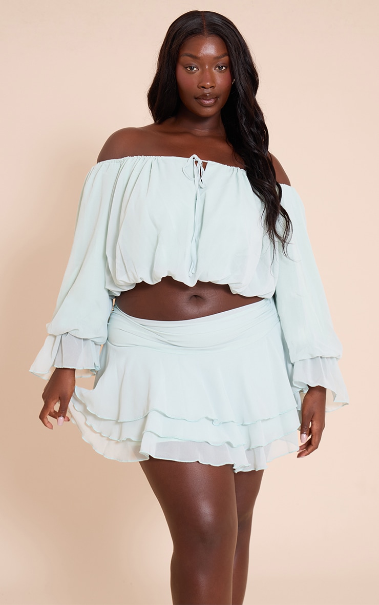 Plus Sage Chiffon Layered Mini Skirt image 4