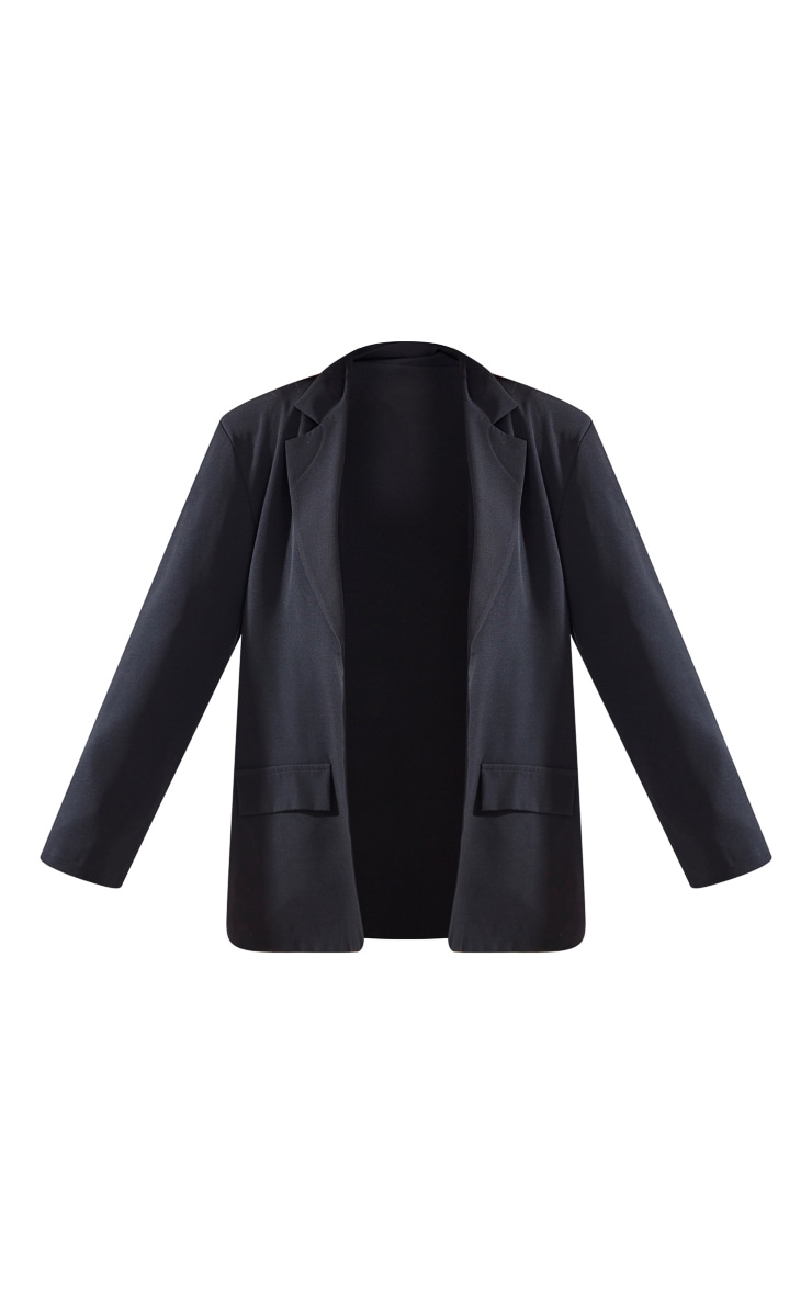 Black Longline Oversized Curved Hem Black Blazer image 5