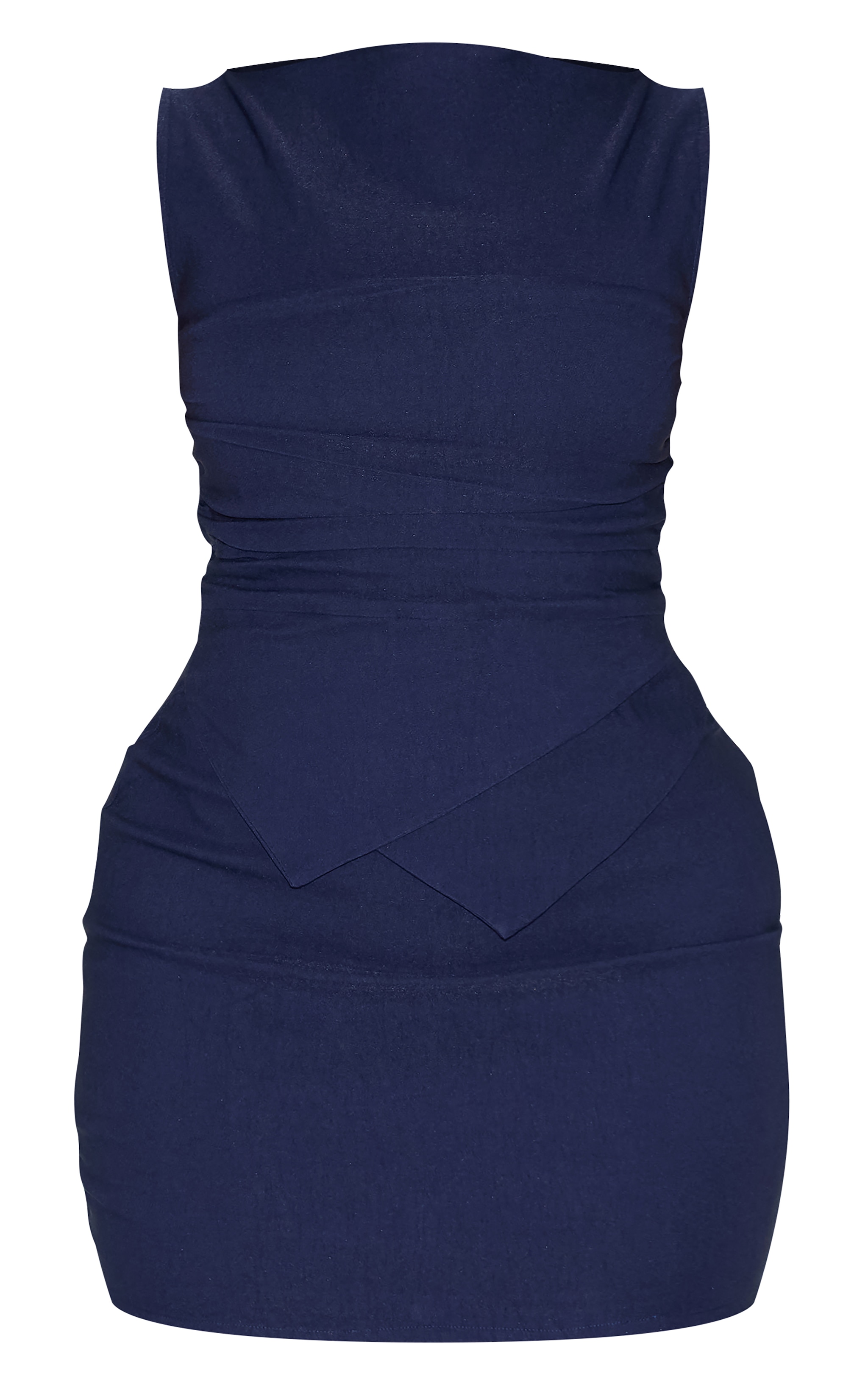 Shape Navy Stretch Woven Boat Neck Ruched Side Mini Dress image 5